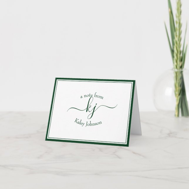 Monogram Forest Green From The Desk Of Note Card (Front)
