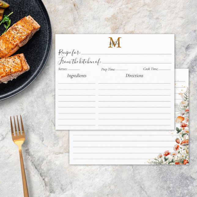 Monogram Forest Mushroom Floral Recipe Card (In situ)