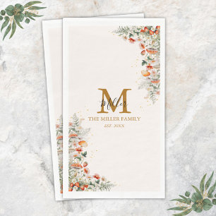 Monogram Forest Mushrooms Flowers Floral botanical Napkin