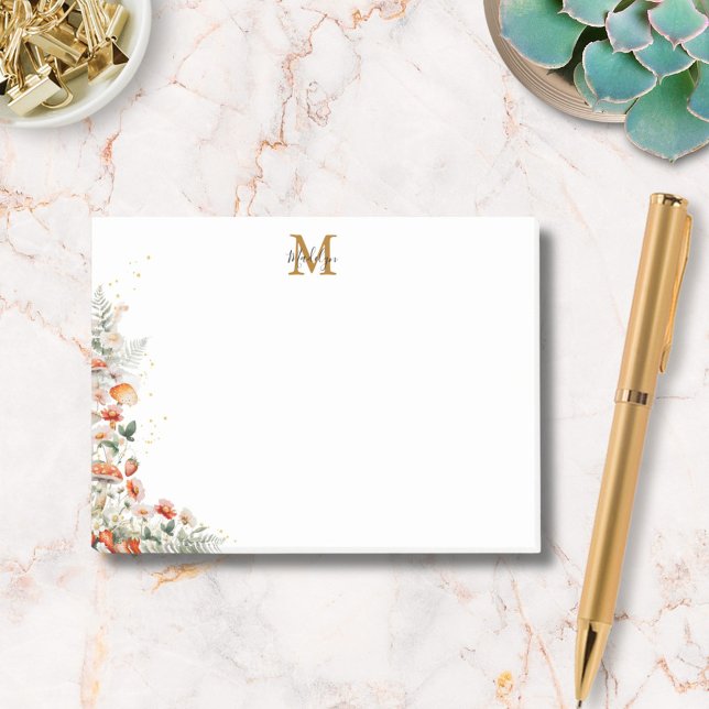 Monogram Forest Mushrooms Flowers Floral botanical Post-it Notes (In situ)
