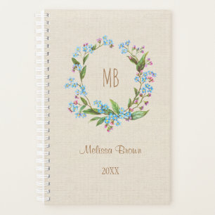 Monogram Forget-Me-Not Wreath Blue Beige Rustic Planner