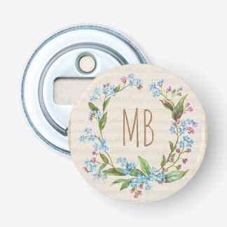 Monogram Forget-Me-Not Wreath Blue Flowers Rustic Bottle Opener