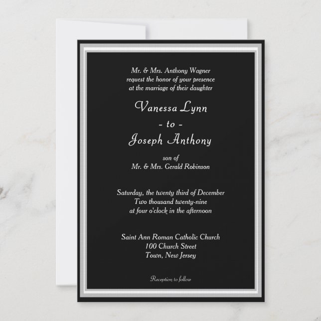 Monogram Formal Black White Invitation (Front)