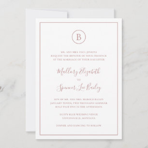 Monogram Formal Dusty Rose All In One Wedding Invitation