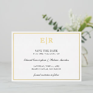 Monogram Formal Wedding Save The Date Gold
