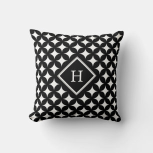 Monogram & Four-Pointed Star Pattern on Black Cushion