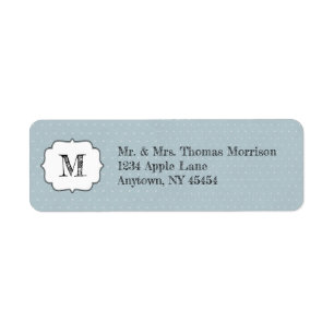 Monogram Frame on Pale Blue and Polka Dot Return Address Label