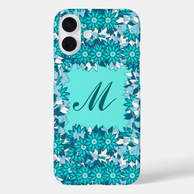Monogram framed with flowers - blue and white Case-Mate iPhone case (Back)