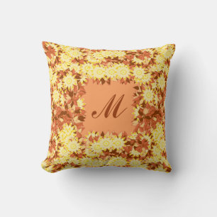 Monogram framed with flowers - cocoa & yellow cushion