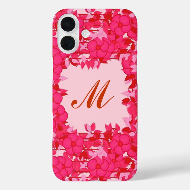 Monogram framed with flowers - fuchsia and pink Case-Mate iPhone case (Back)