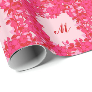 Monogram framed with flowers - fuchsia and pink wrapping paper