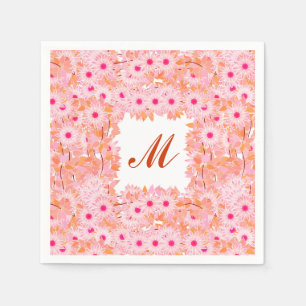 Monogram framed with flowers - pink and peach napkin