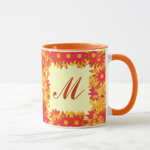Monogram framed with flowers - red and gold mug