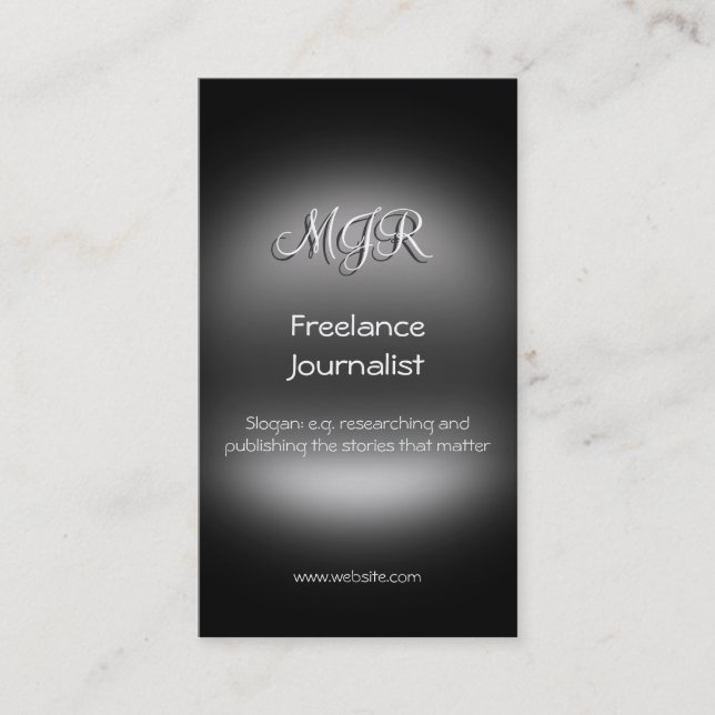 Monogram, Freelance Journalist, metal-look Business Card (Front)