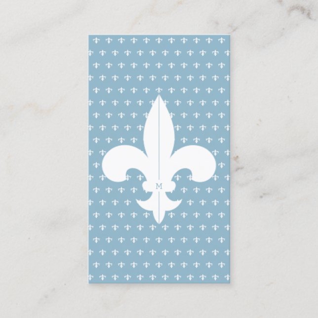 Monogram French Blue Fleur de Lis Pattern Minimal Business Card (Front)