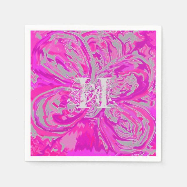 Monogram Fuchsia Pink Cocktail Paper Napkins (Front)