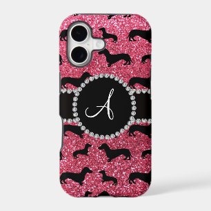 Monogram fuchsia pink glitter dachshund