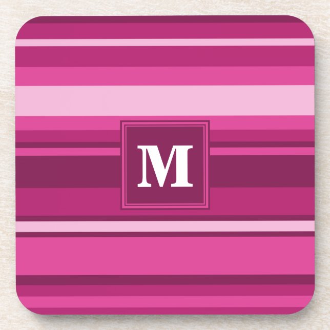 Monogram fuchsia stripes coaster (Front)