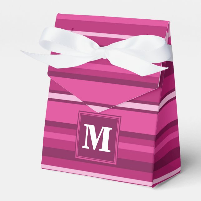 Monogram fuchsia stripes favour box (Front Side)