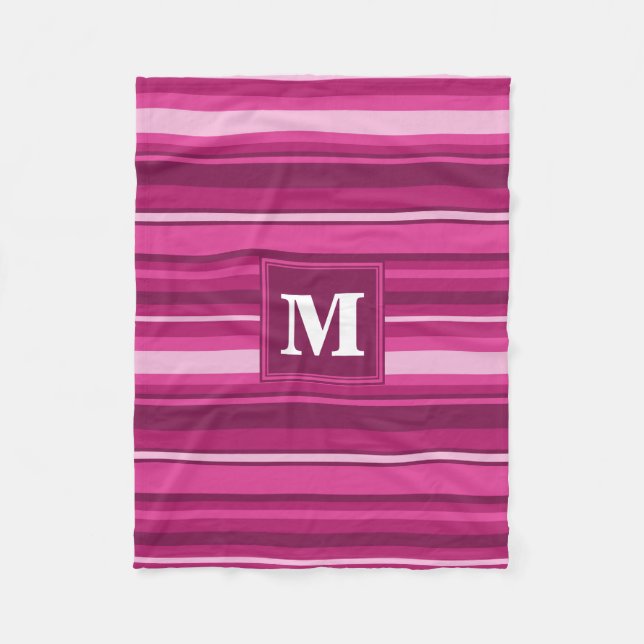 Monogram fuchsia stripes fleece blanket (Front)