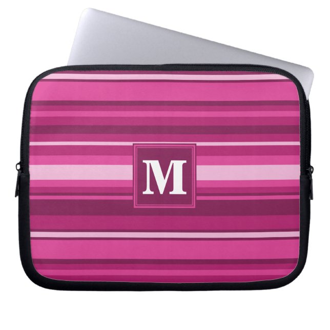Monogram fuchsia stripes laptop sleeve (Front)