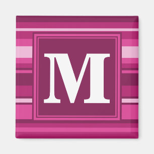 Monogram fuchsia stripes magnet