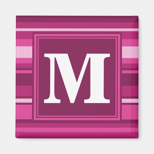 Monogram fuchsia stripes magnet (Front)
