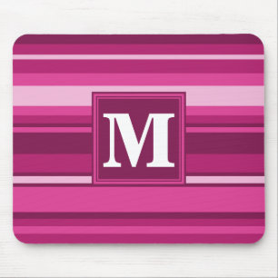 Monogram fuchsia stripes mouse pad