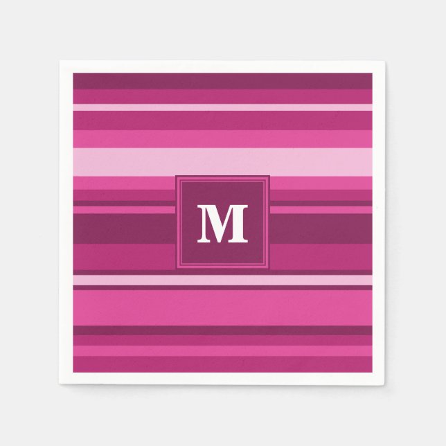 Monogram fuchsia stripes napkin (Front)