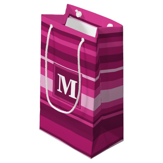 Monogram fuchsia stripes small gift bag (Front Angled)