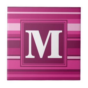 Monogram fuchsia stripes tile