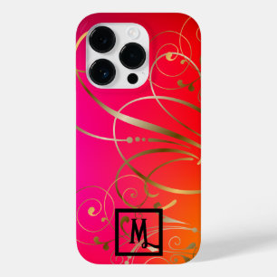 Monogram Fun and Coloful Gold Swirls Flourishes  Case-Mate iPhone 14 Pro Case