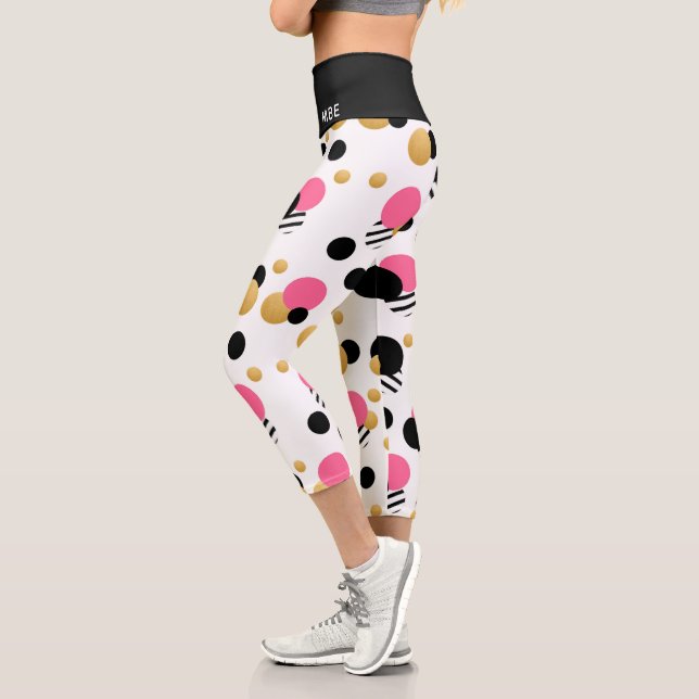 Monogram Fun Girly Polka Dot Modern Pattern Capri Leggings (Left)