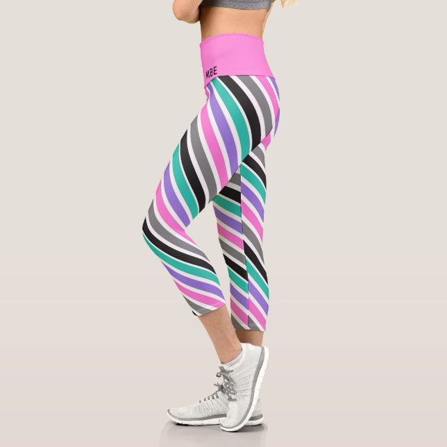 Monogram Fun Girly Stripe Modern Halloween Capri Leggings (Left)