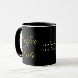 Monogram Funny Black Gold Coffee Date Hosts Names Mug