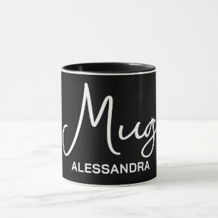 Monogram funny black white typography calligraphy mug