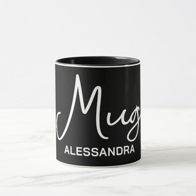 Monogram funny black white typography calligraphy  mug (Center)