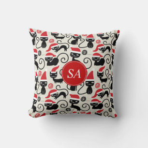 Monogram Funny Christmas kitten Wearing Santa Hat  Cushion