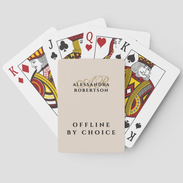 Monogram Funny Inspirational Beige Gold Black Chic Playing Cards (Back)