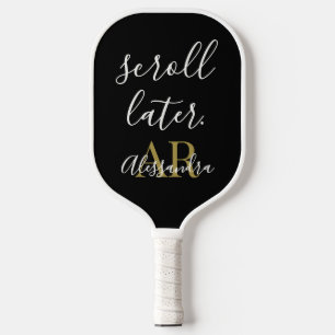 Monogram Funny Minimalist Black White Gold Chic Pickleball Paddle