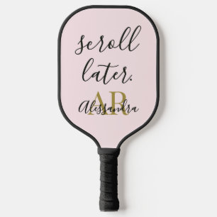 Monogram Funny Minimalist Pastel Pink Gold Black Pickleball Paddle
