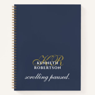 Monogram Funny Navy Blue Gold White Minimalist Men Notebook