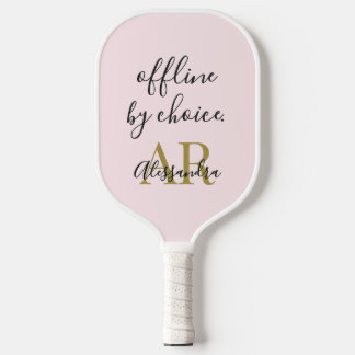 Monogram Funny Pastel Pink Gold Black Minimalist Pickleball Paddle