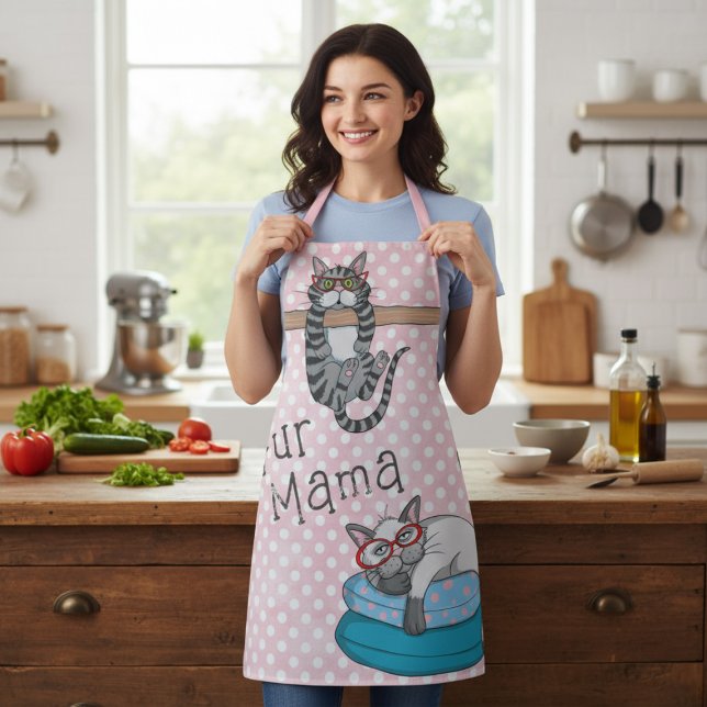 Monogram Funny Whimsical Cats Trendy Modern Apron (Creator Uploaded)