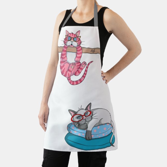 Monogram Funny Whimsical Cats Trendy Modern Apron (Insitu)