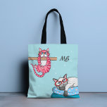 Monogram Funny Whimsical Cats Trendy Modern Tote Bag<br><div class="desc">This modern design features two whimsical cats with a personalised monogram #tote #totebags #bags #monogram #personalizedgifts</div>