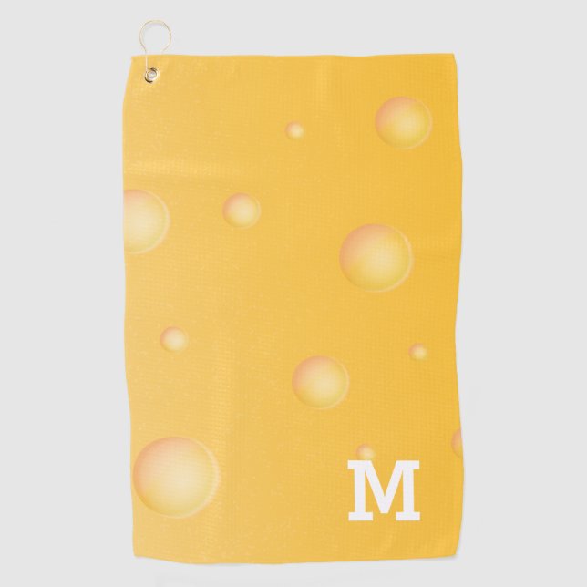 Monogram Funny Yellow Swiss Cheese Pattern Golf Towel (Front)