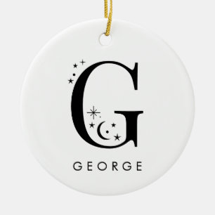 Monogram G Celestial Name Ceramic Ornament