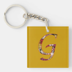Monogram G Floral Design Keychain