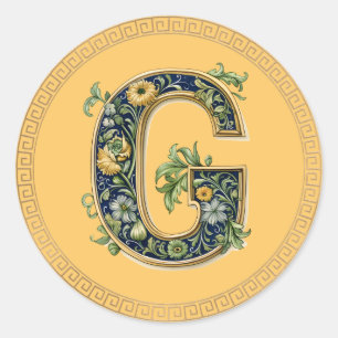Monogram G flowered AI-generated Classic Round Sticker